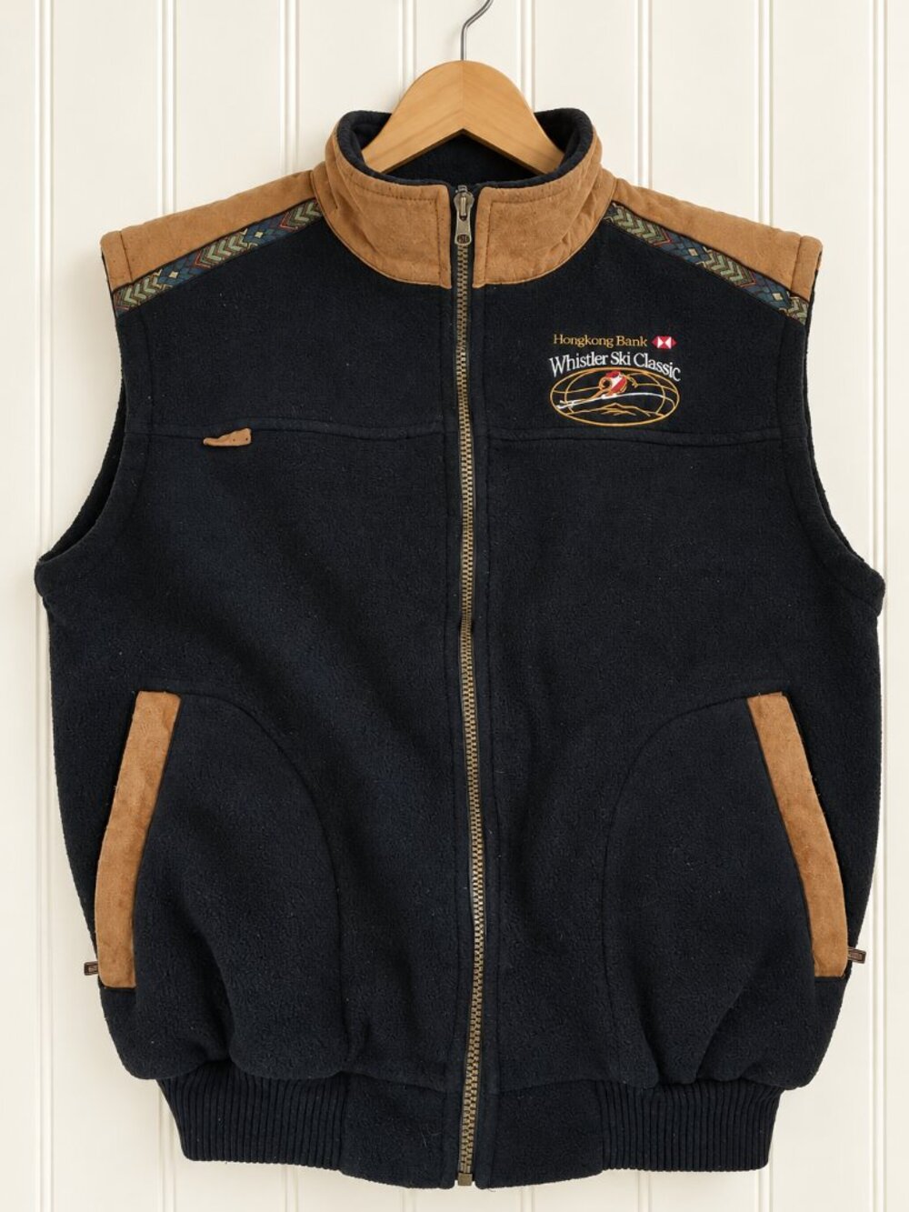 Whistler Ski Classic Fleece Suede Vest Men's Small Vancouver BC Vintage Skiwear